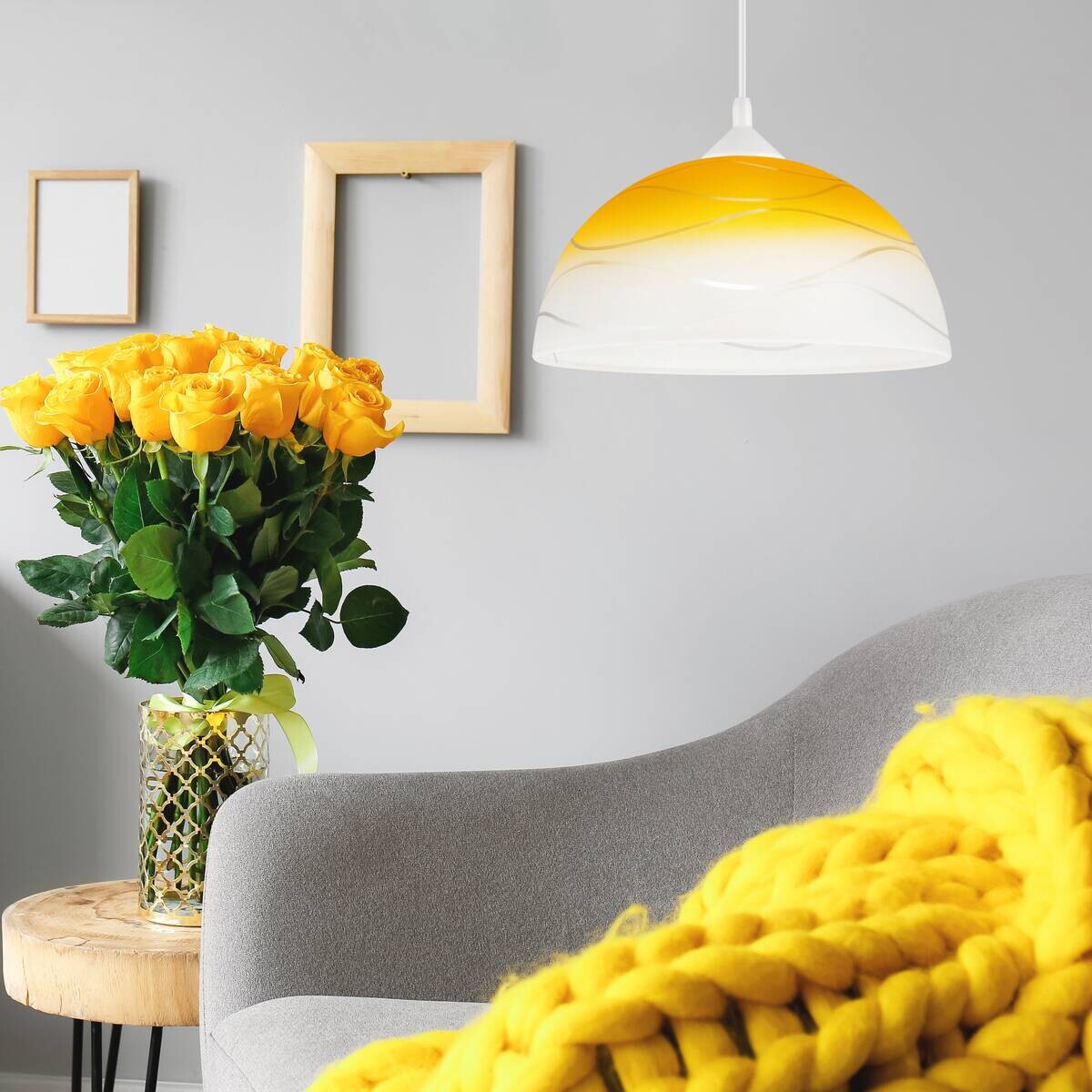 Lamkur Hängeleuchte gelb Glas B/H/L: ca. 31x17x31 cm E27 1 Brennstellen