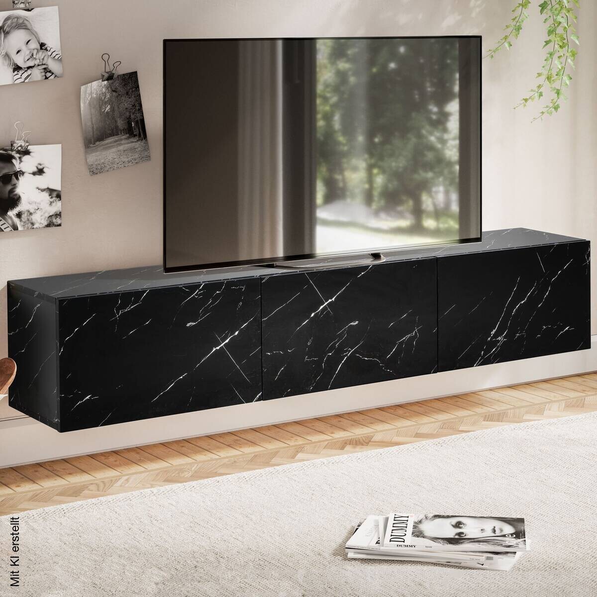 Lowboard schwarz Marmor Optik B/H/T: ca. 160x30x30 cm