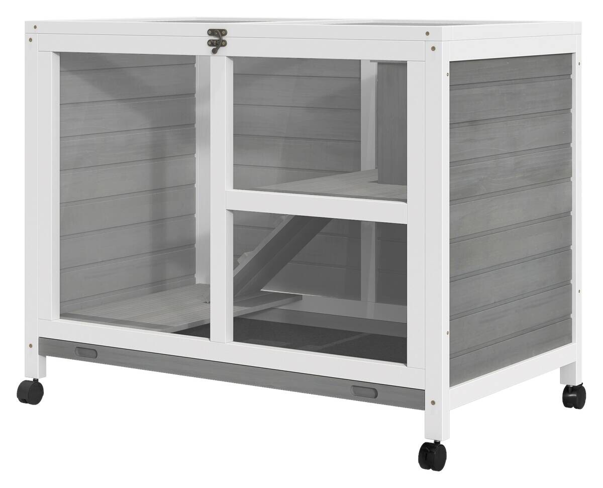 PawHut Kleintierhaus grau Holz B/H/L: ca. 53,3x73x91,5 cm