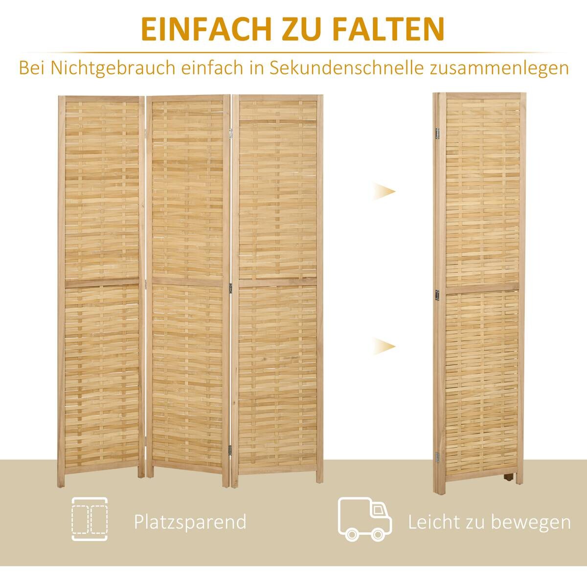 HOMCOM Paravent natur Bambus B/H/L: ca. 1,8x120x170 cm