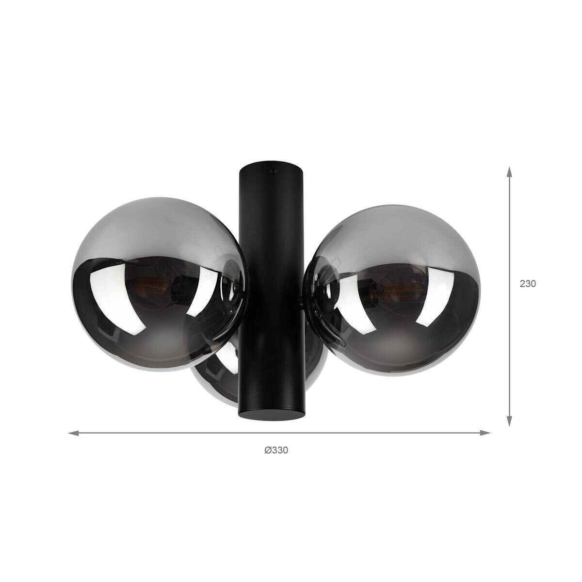 Lamkur Wandleuchte schwarz Rauch Stahl Glas B/H/L: ca. 33x23x33 cm E14 3 Brennstellen