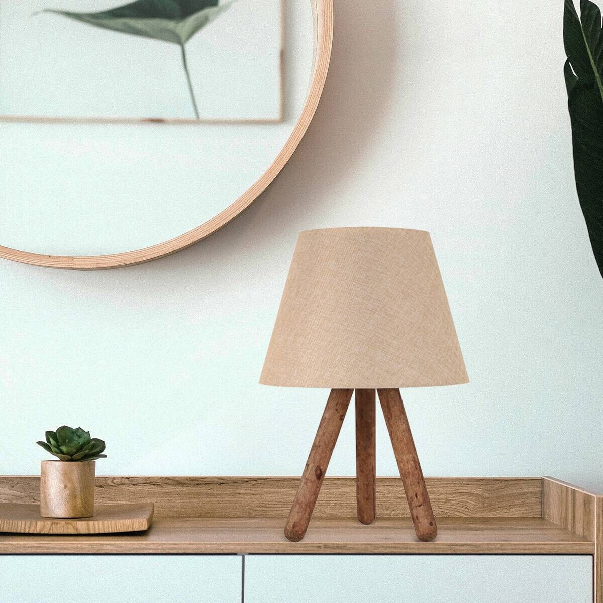 Opviq Tischleuchte creme braun PVC B/H/L: ca. 22x33x22 cm E27 1 Brennstellen