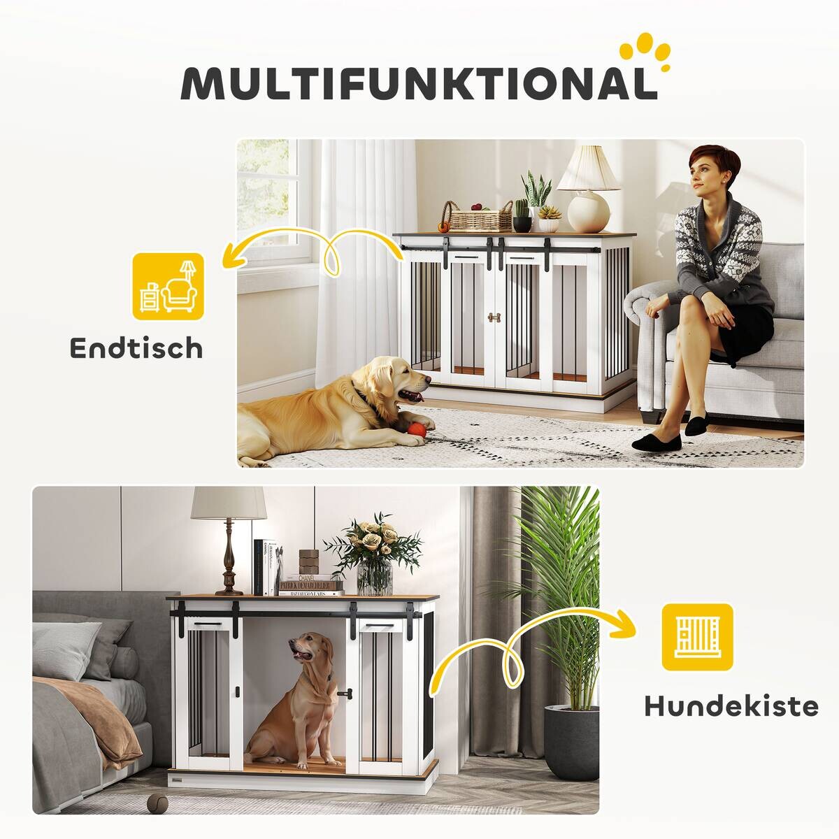 PawHut Hundekäfig weiß Stahl B/H/L: ca. 60x88,5x120 cm