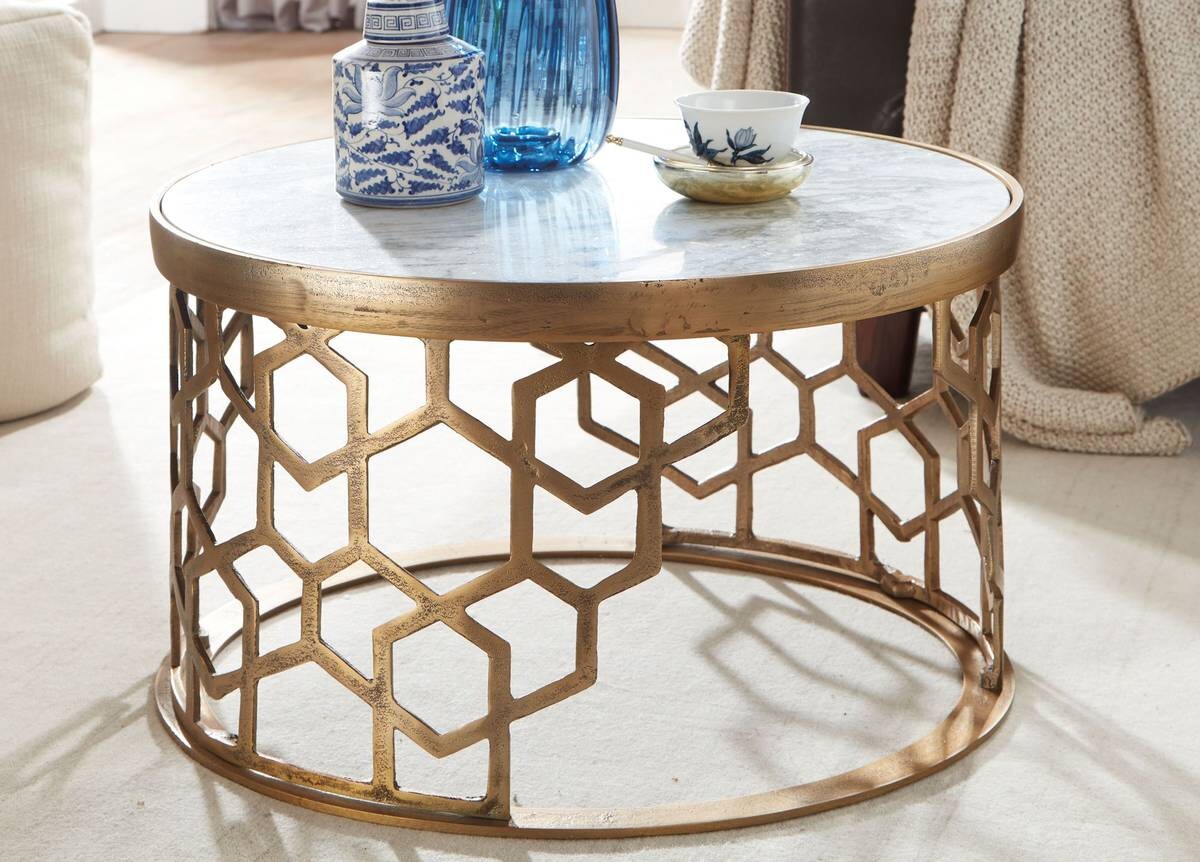 Wohnling Couchtisch weiß gold B/H/T: ca. 80x36x60 cm