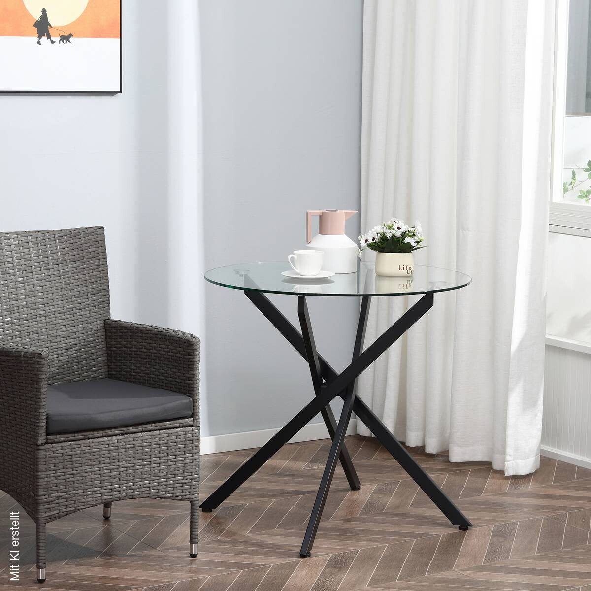 Beistelltisch 839-079 schwarz Glas Stahl B/H/T: ca. 80x75x80 cm