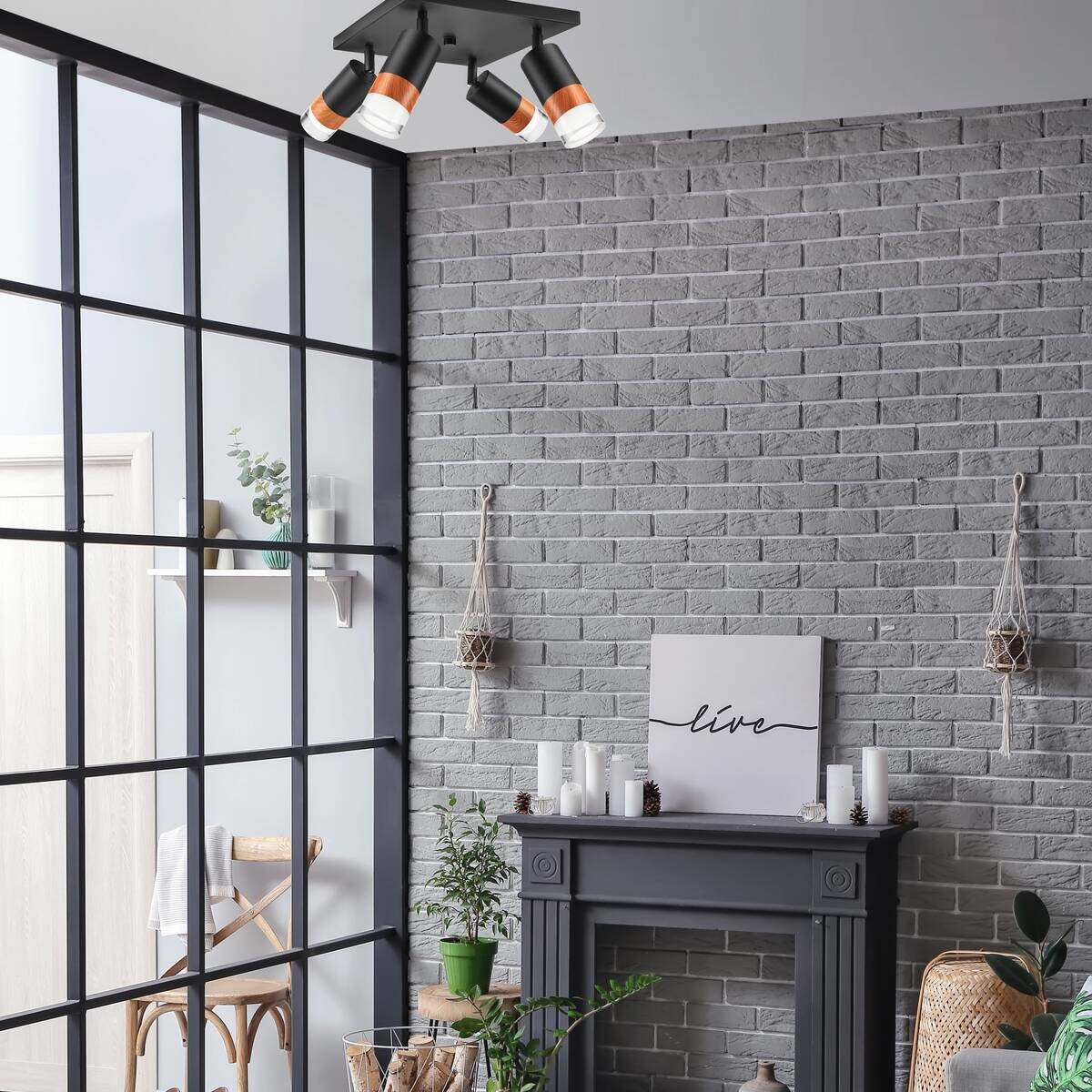 Lamkur Deckenleuchte schwarz Stahl Glas B/H/L: ca. 28x19x28 cm 4 Brennstellen