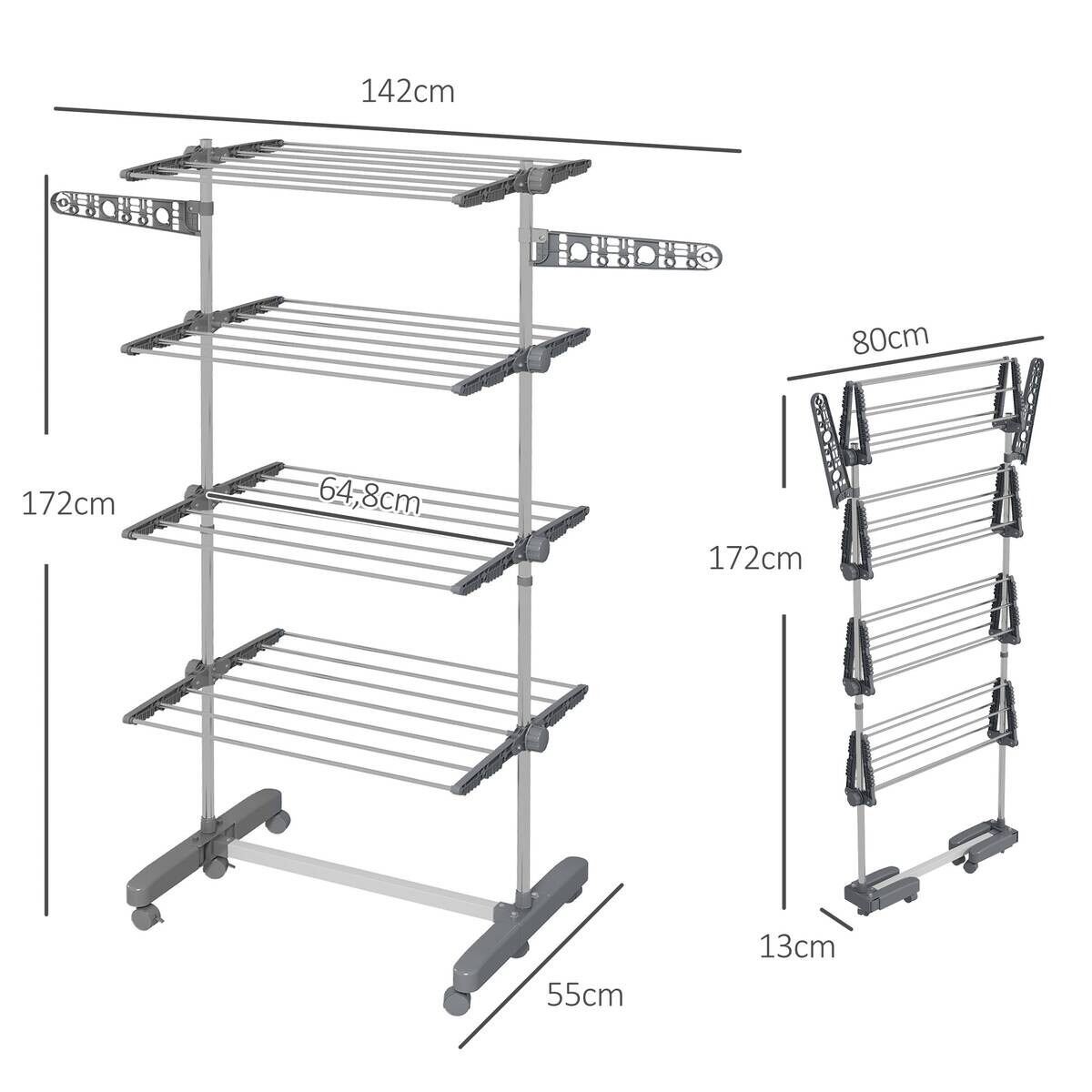 HOMCOM Wäscheständer grau Edelstahl B/H/L: ca. 55x142x172 cm
