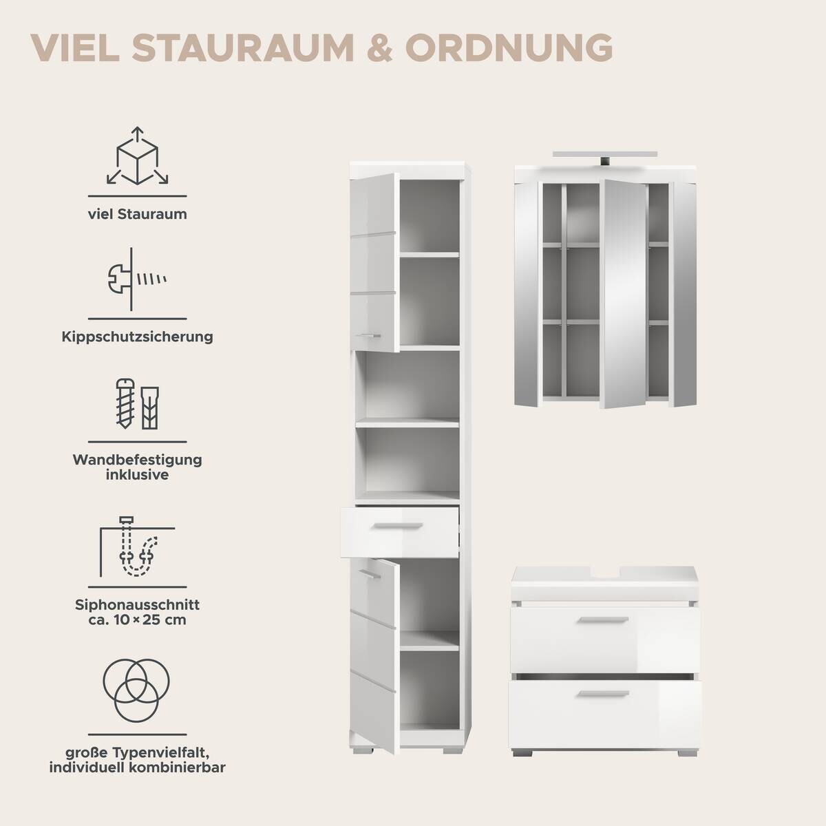 Badezimmer-Set Scout weiß weiß Hochglanz B/H/T: ca. 112x191x37 cm