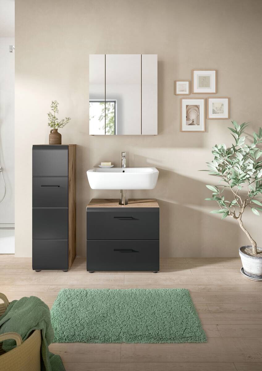 Badezimmer-Set Ice Nox Oak Nachbildung schwarz matt B/H/T: ca. 105x185x30 cm