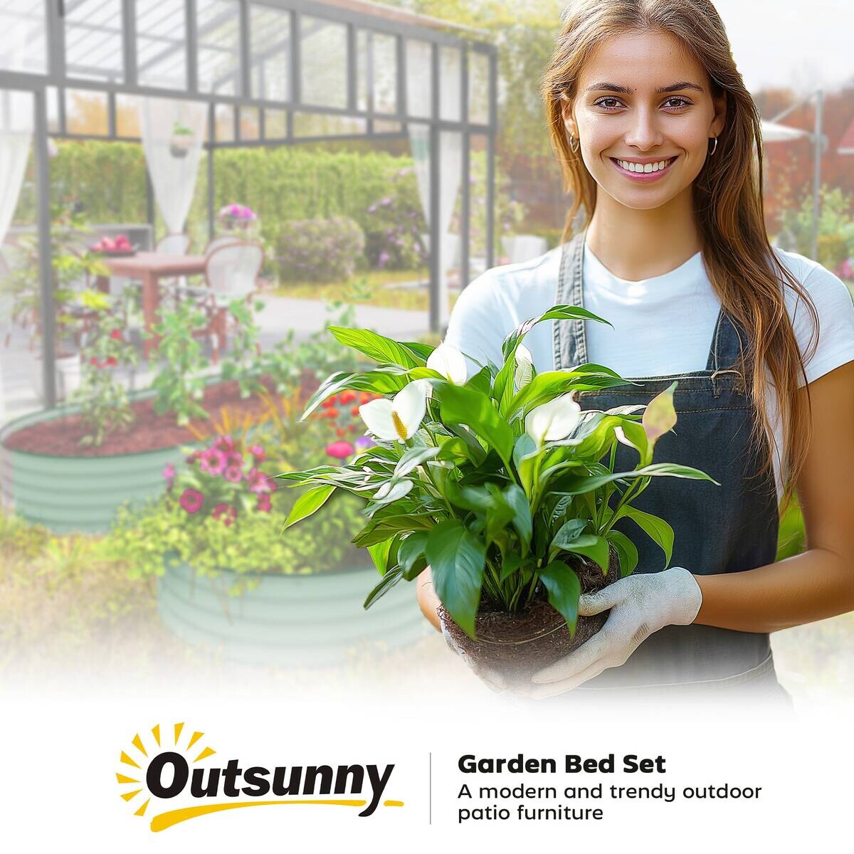 Outsunny Hochbeet 2er Set grün Stahl B/H/L: ca. 93x30x181 cm