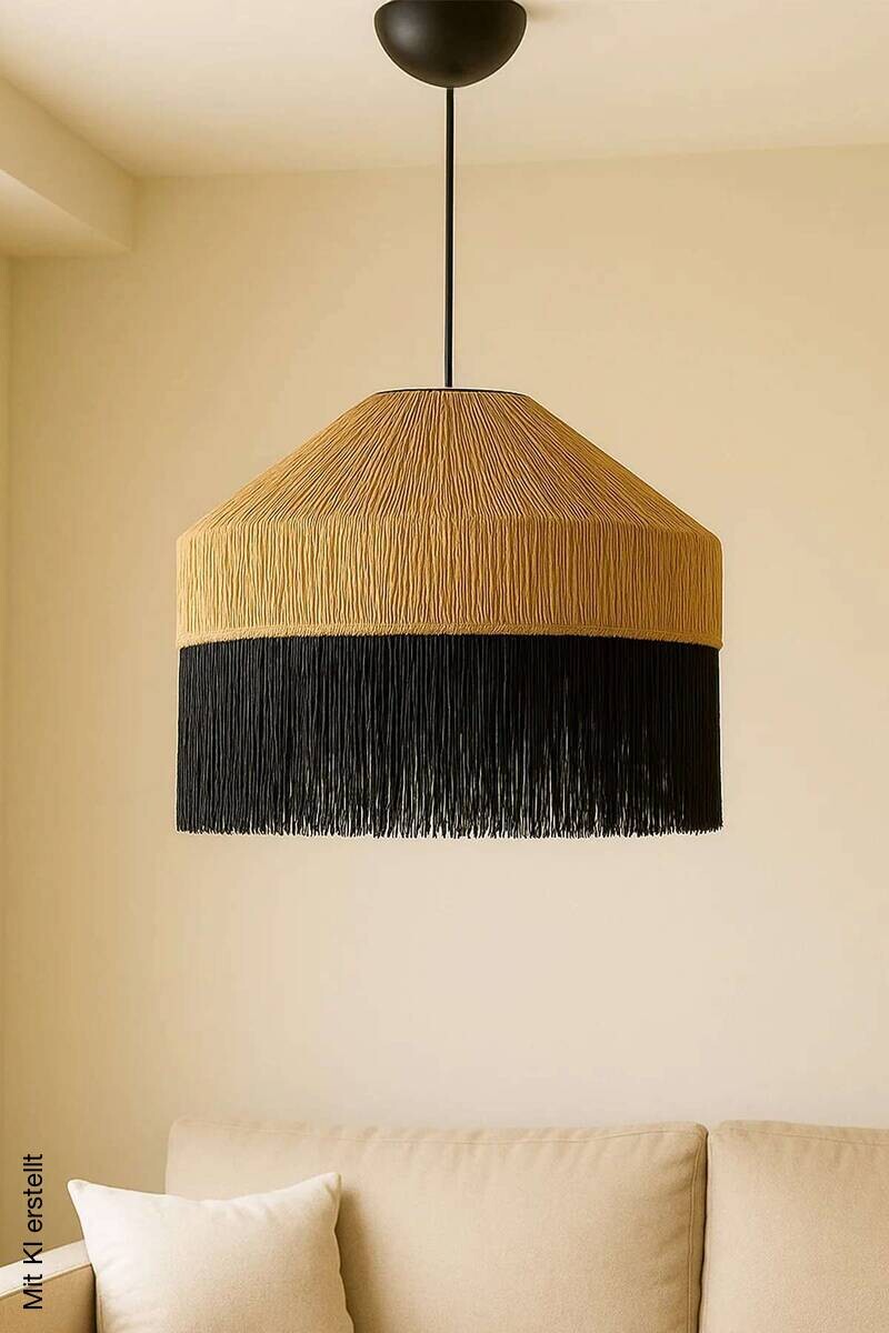 Opviq Pendelleuchte beige schwarz Kunststoff B/T/L: ca. 40x40x40 cm E27 1 Brennstellen