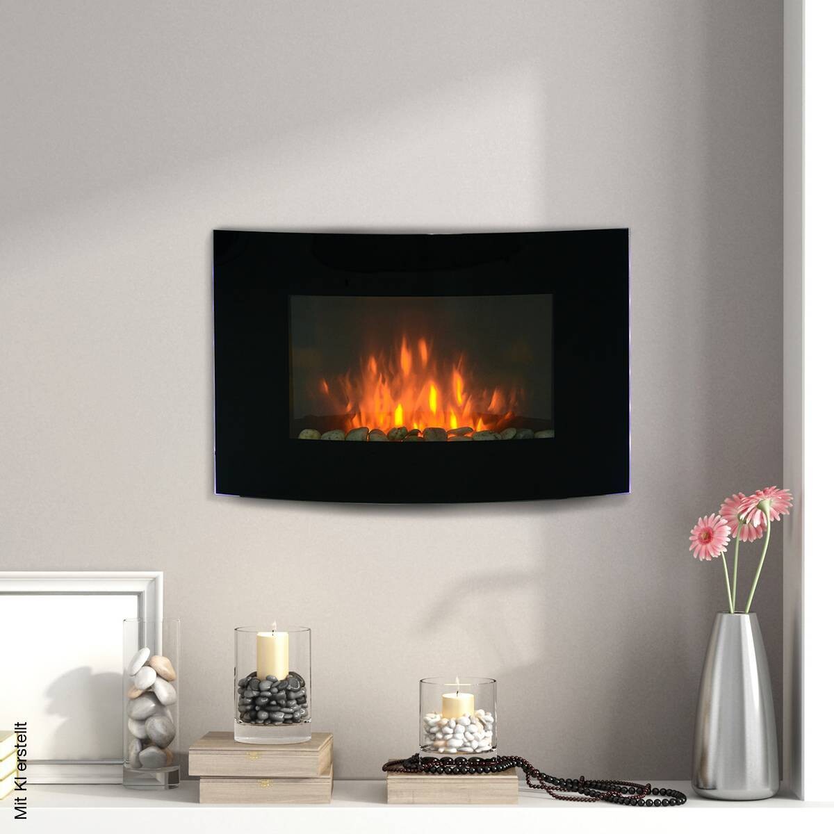 HOMCOM Elektrischer-Kamin MH820-052 schwarz Metall Glas B/H/T: ca. 88,5x56x13,5 cm ca. 2000 W