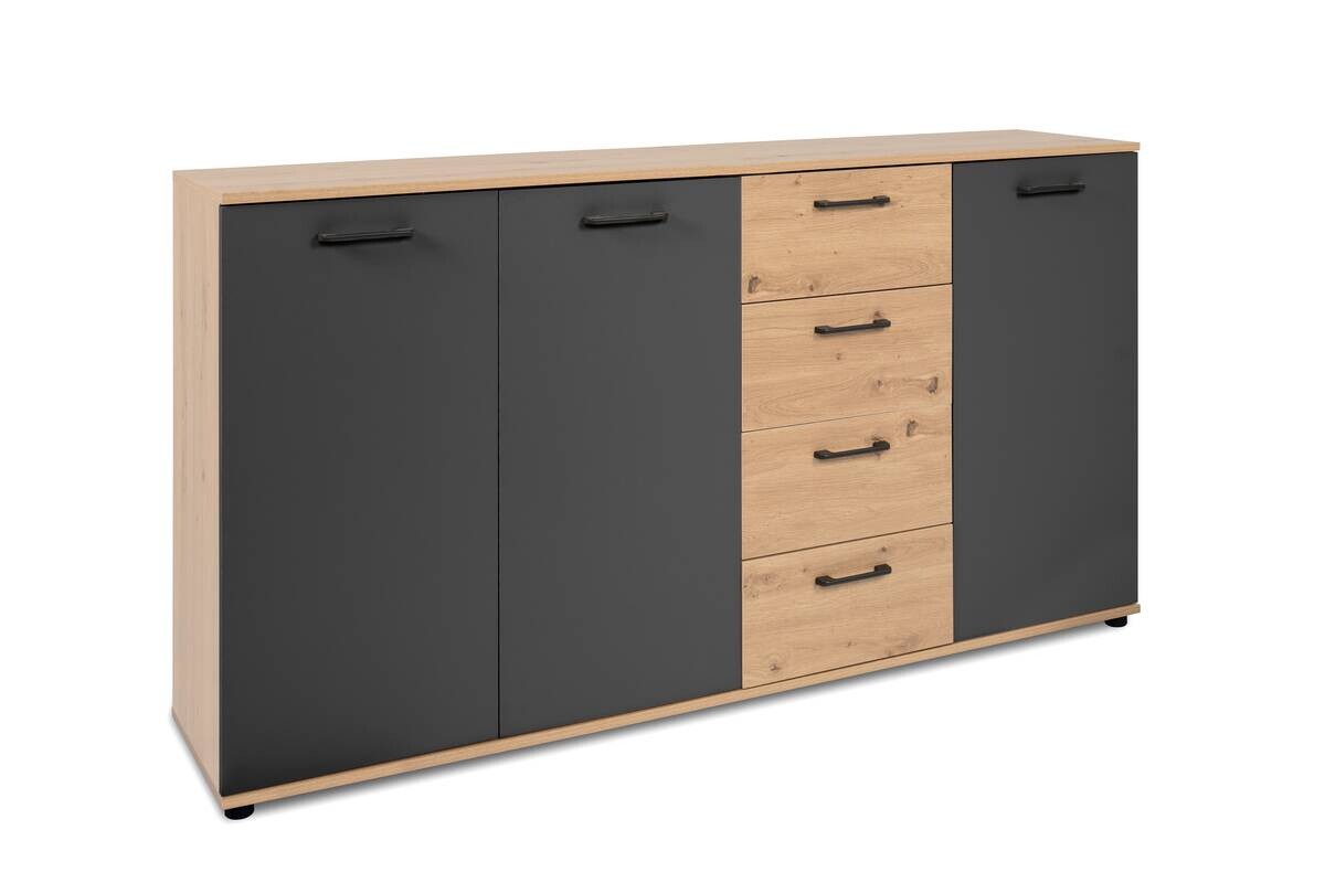 Kommode Kerry 51B Eiche Artisan Nachbildung anthrazit B/H/T: ca. 160x85x35 cm