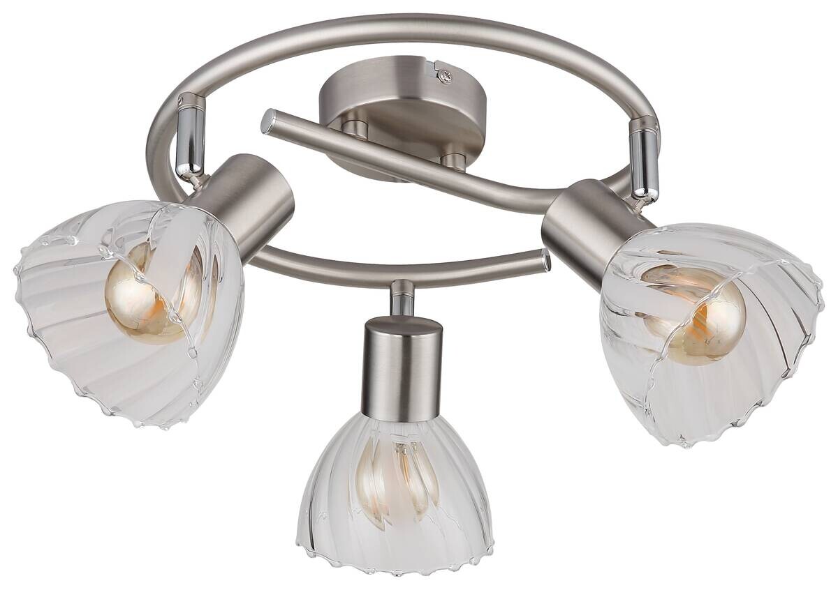 GLOBO Strahler nickel matt Satiniert klar Glas Metall H/D: ca. 19x46 cm E14 3 Brennstellen