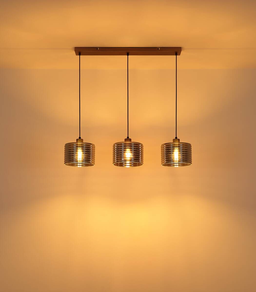 GLOBO Pendelleuchte LEVINA schwarz Metall Glas B/H/T: ca. 2x120x84 cm E27 3 Brennstellen