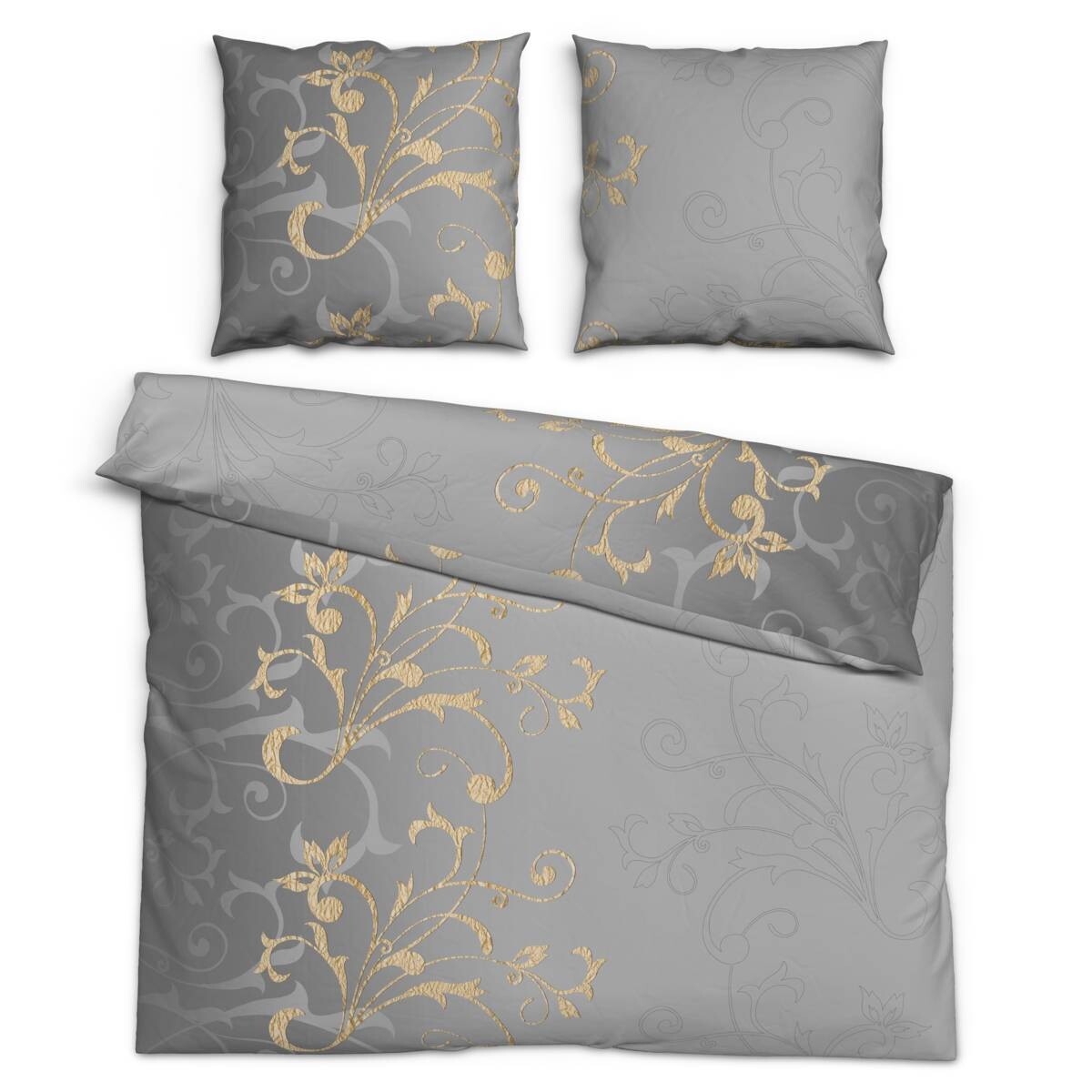 Baumwoll Bettwäsche Renforce grau gold 100% Baumwolle B/L: ca. 200x200 cm