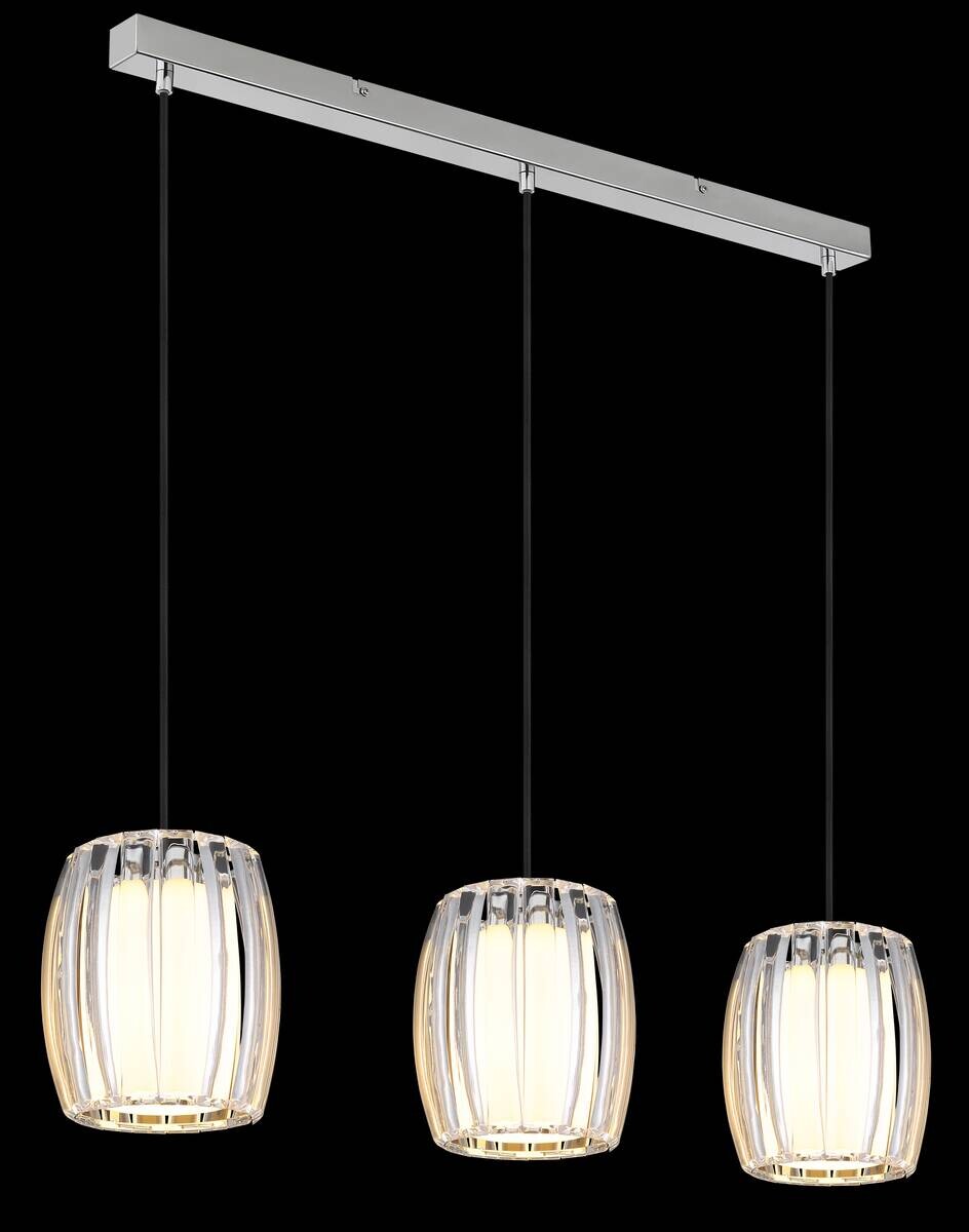 GLOBO Pendelleuchte Opal schwarz Chrom Glas Textil Metall B/H/L: ca. 18x120x86 cm E27 3 Brennstellen