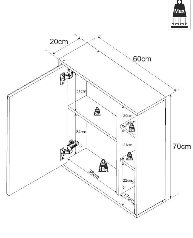 Spiegelschrank Greece weiß Hirnholz Nachbildung B/H/T: ca. 60x70x20 cm
