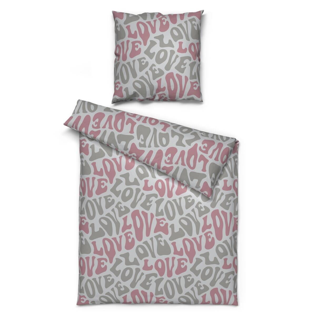 Microfaser Bettwäsche Fleece hellgrau rosé 100% Polyester B/L: ca. 135x200 cm
