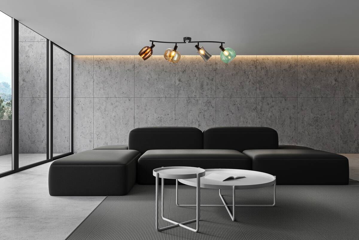 Nowa Spotbalken 60170408 schwarz Metall Glas B/H/T: ca. 70x23x160 cm E14 4 Brennstellen