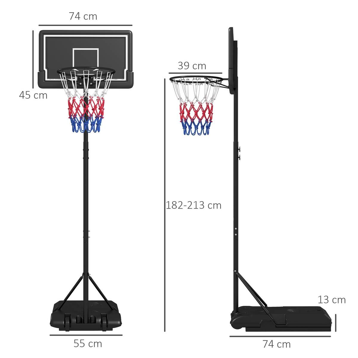 SPORTNOW Basketballkorb schwarz B/H/L: ca. 55x74x250 cm