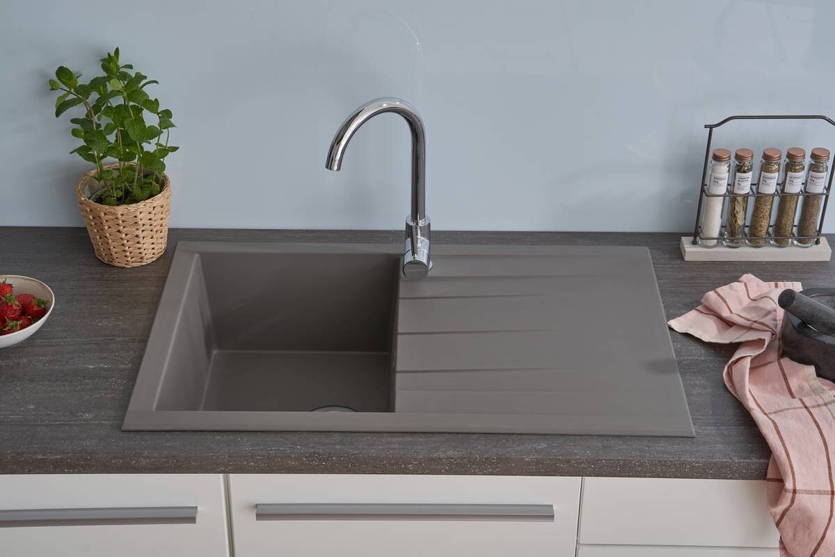 Respekta Einbauspüle Houston 80 x 50 G Beton grau Mineralite B/H/T: ca. 80x21x50 cm