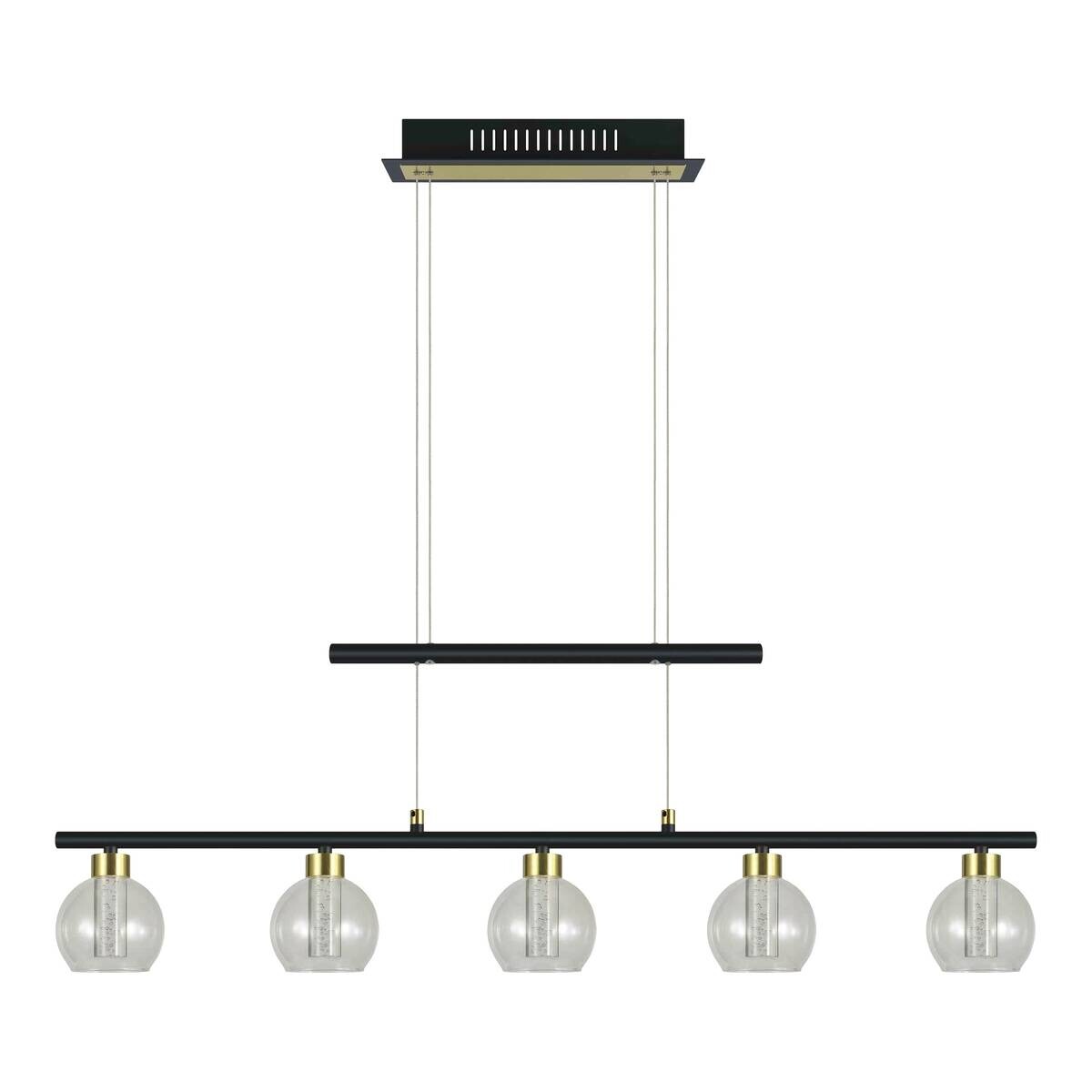 Näve Leuchten Pendelleuchte NV7093222 schwarz Glas Metall B/H/T: ca. 10x150x90 cm 5 Brennstellen