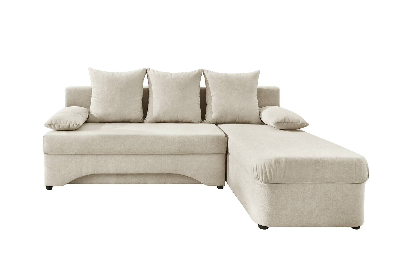 Ecksofa mit Bettfunktion und Bettkasten creme Microfaser B/H/T: ca. 191x70x142 cm