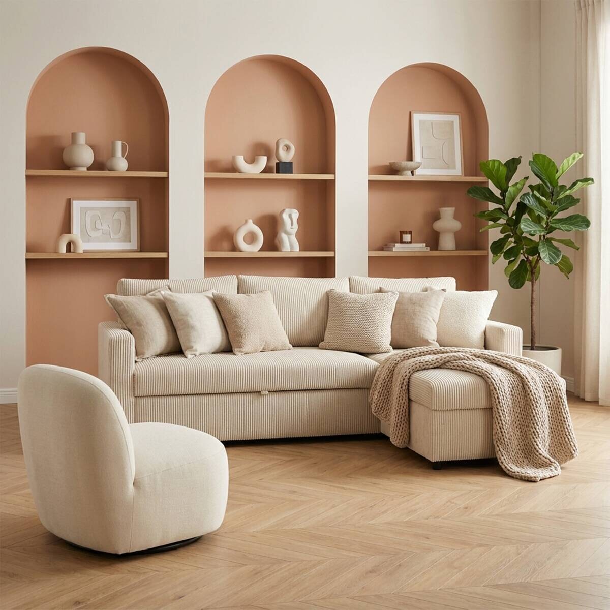 Ecksofa mit Bettfunktion und Bettkasten pearl Microfaser B/H/T: ca. 215x145x82 cm
