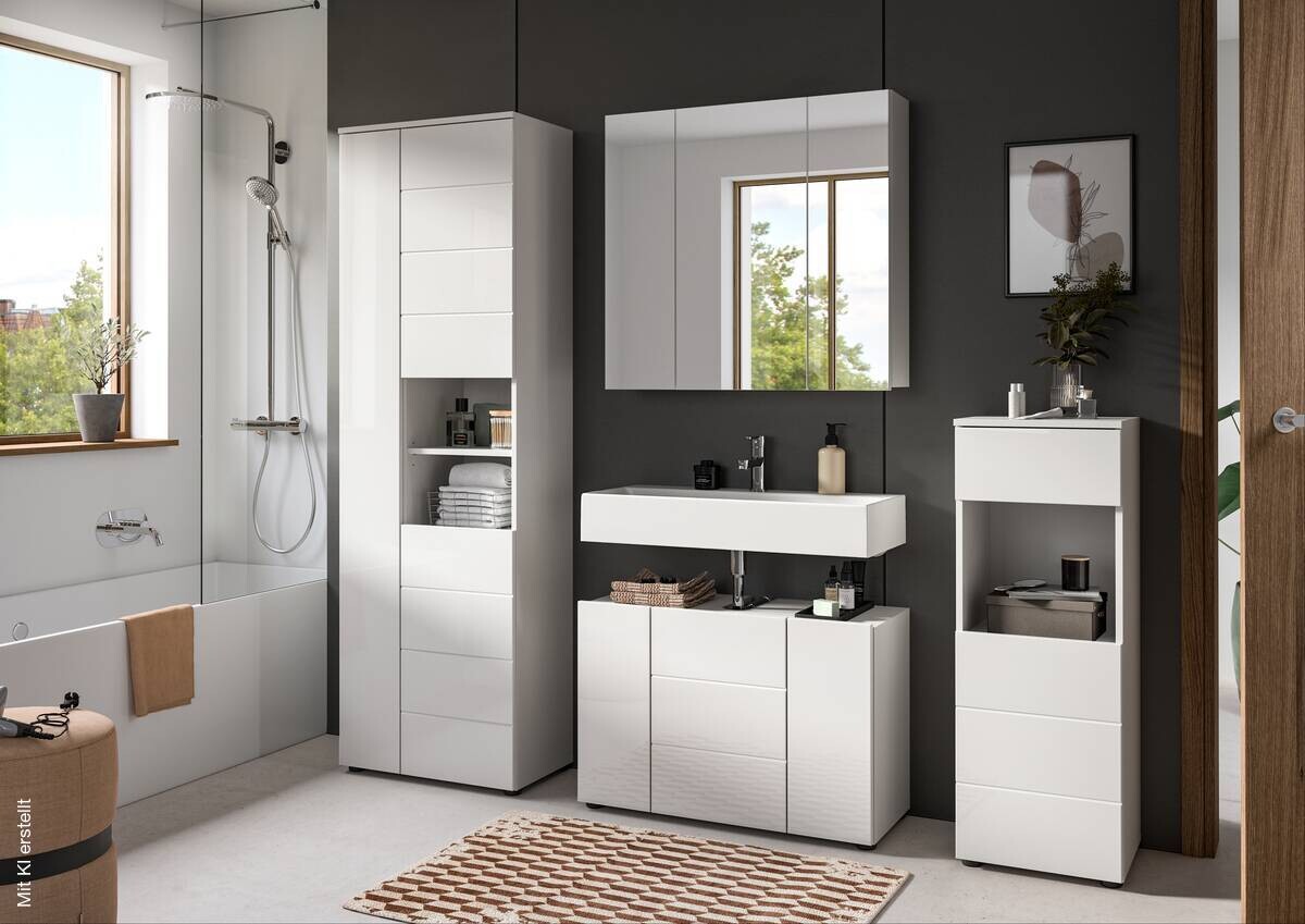 Badezimmer-Set VIRA weiß weiß Hochglanz B/H/T: ca. 157x190x34 cm