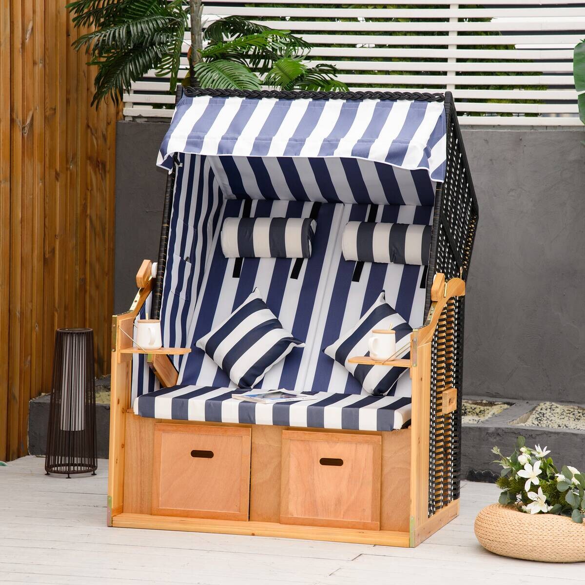Outsunny Strandkorb blau Holz B/H/L: ca. 79x118x160 cm