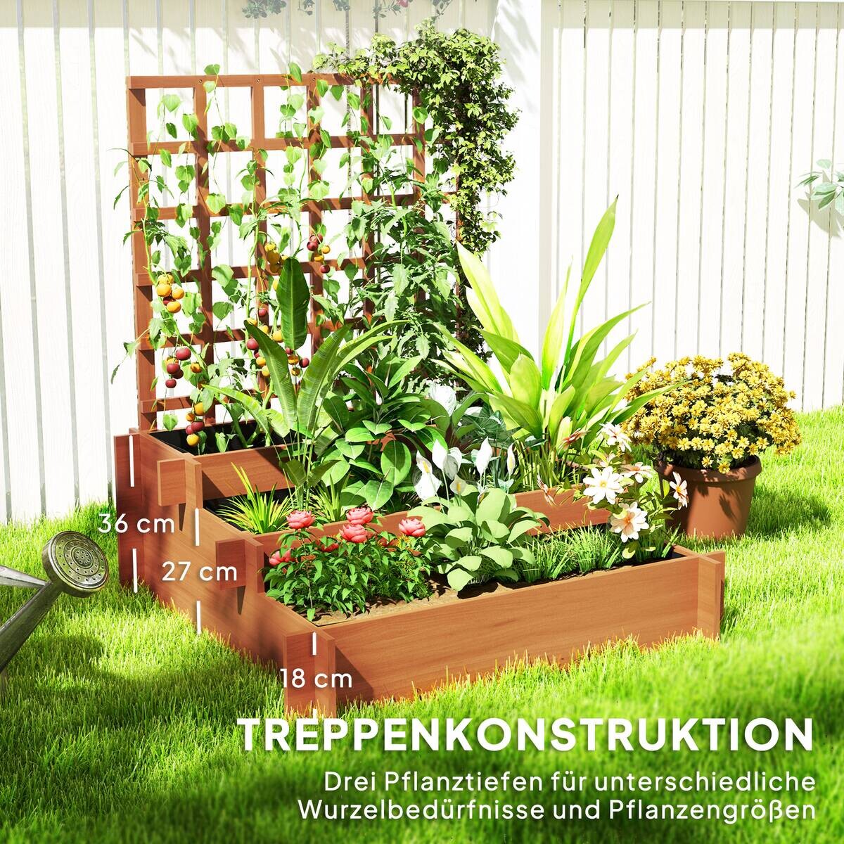 Outsunny Hochbeet mit Rankgitter braun B/H/T/L: ca. 95x110x95x95 cm