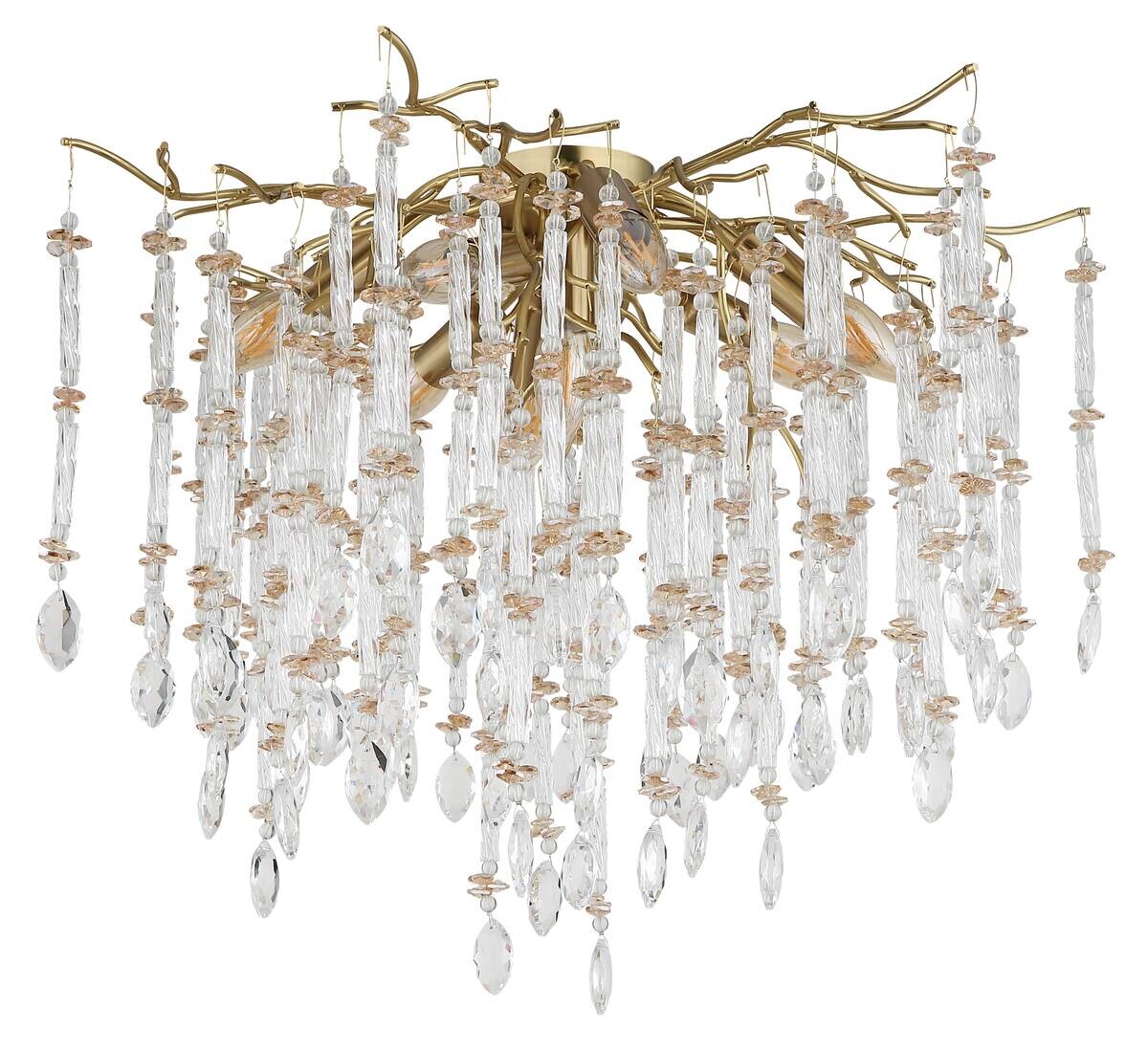 GLOBO Deckenleuchte klar amber gold Metall Glas H/D: ca. 48x60 cm E14 8 Brennstellen