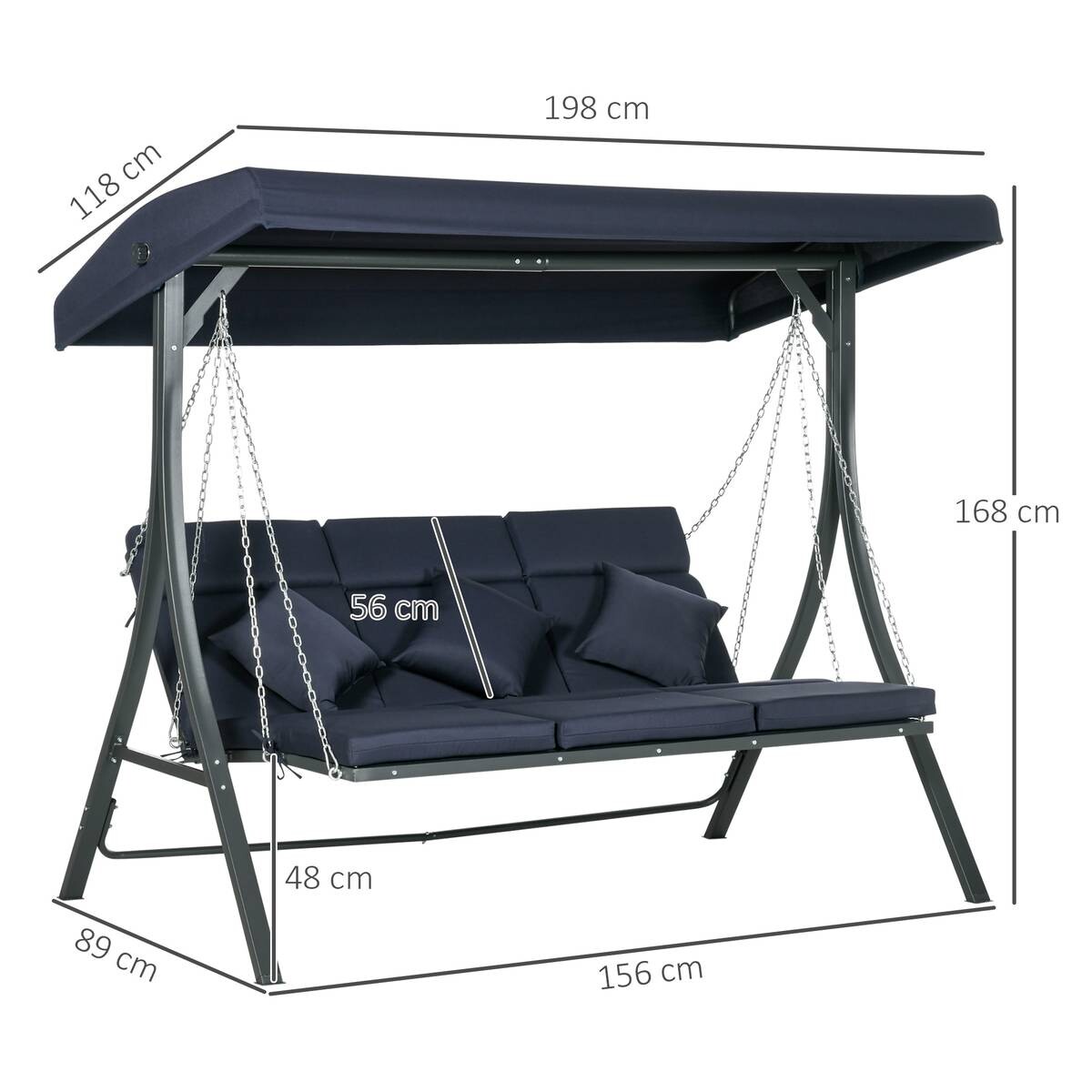Outsunny Hollywoodschaukel dunkelblau Polyester B/H/L: ca. 118x168x198 cm
