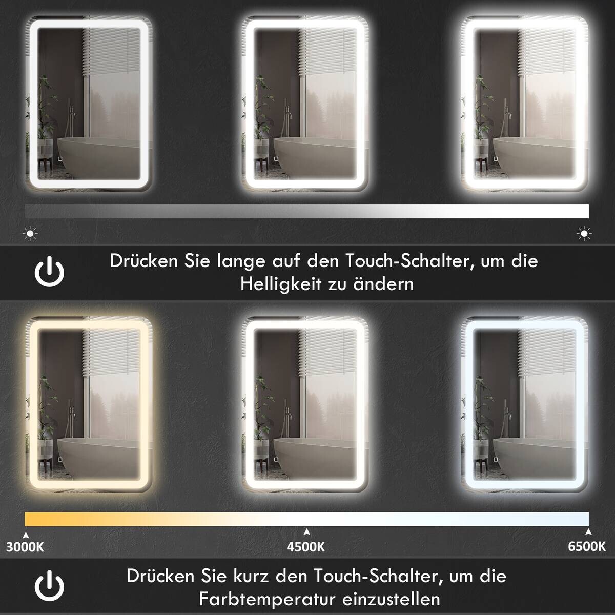 HOMCOM LED-Bad-Spiegel silber B/H/L: ca. 60x4x80 cm