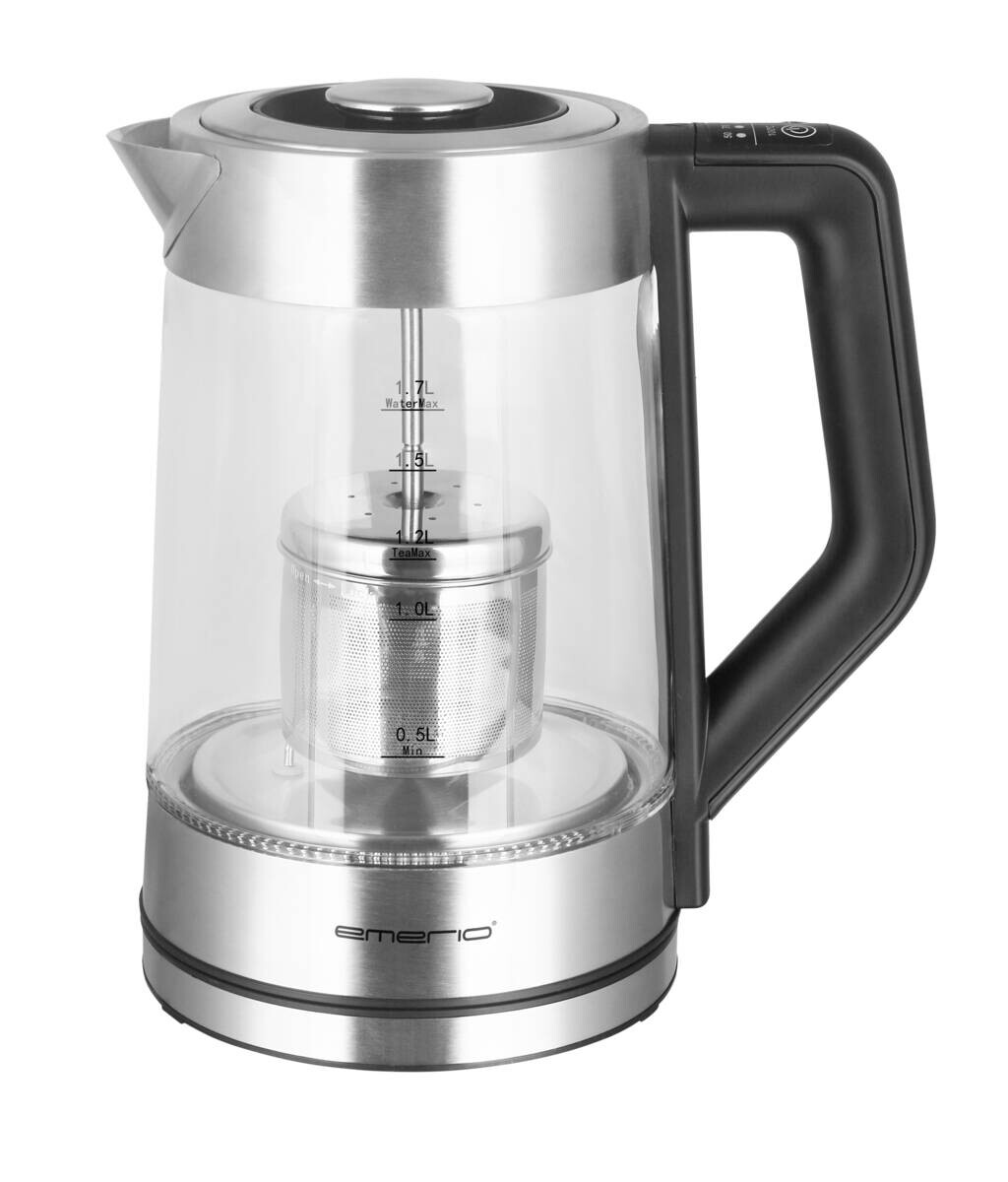 Emerio Wasserkocher WK-122730 silber Glas Edelstahl Kunststoff B/H/L: ca. 15x27x22 cm ca. 1,7 l