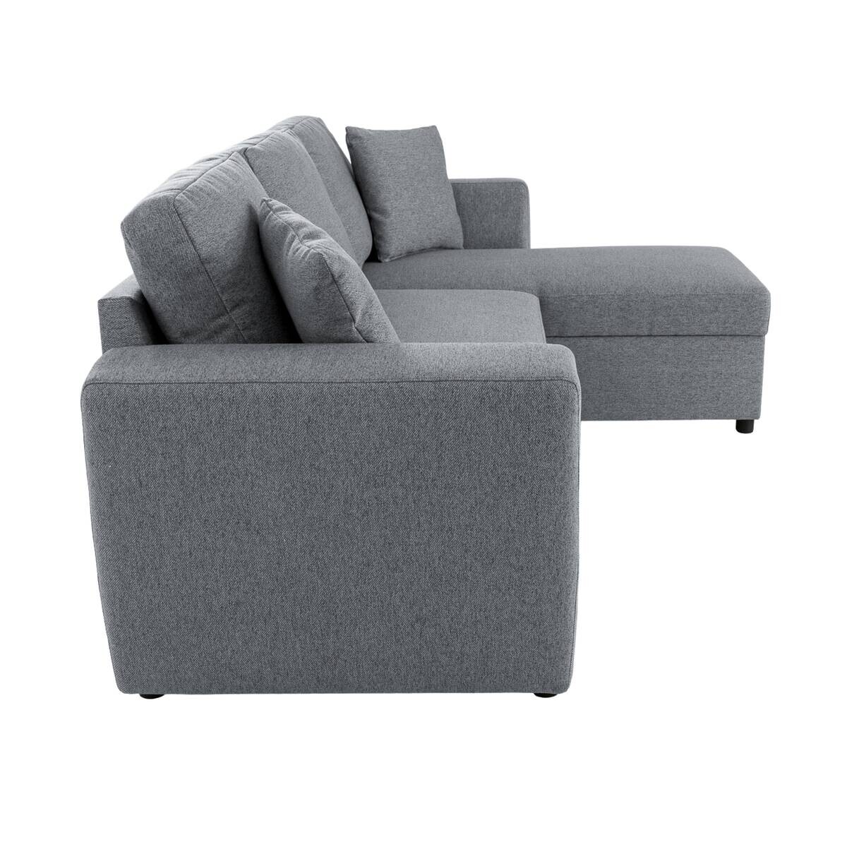 Ecksofa mit Bettfunktion und Bettkasten grau Webstoff B/H/T: ca. 234x86x144 cm
