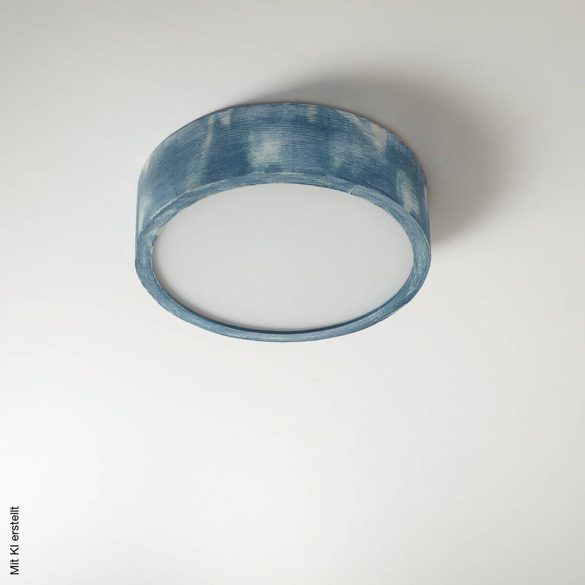Lamkur Deckenleuchte hellbraun blau Glas Holz B/H/L: ca. 28x28x10 cm 1 Brennstellen