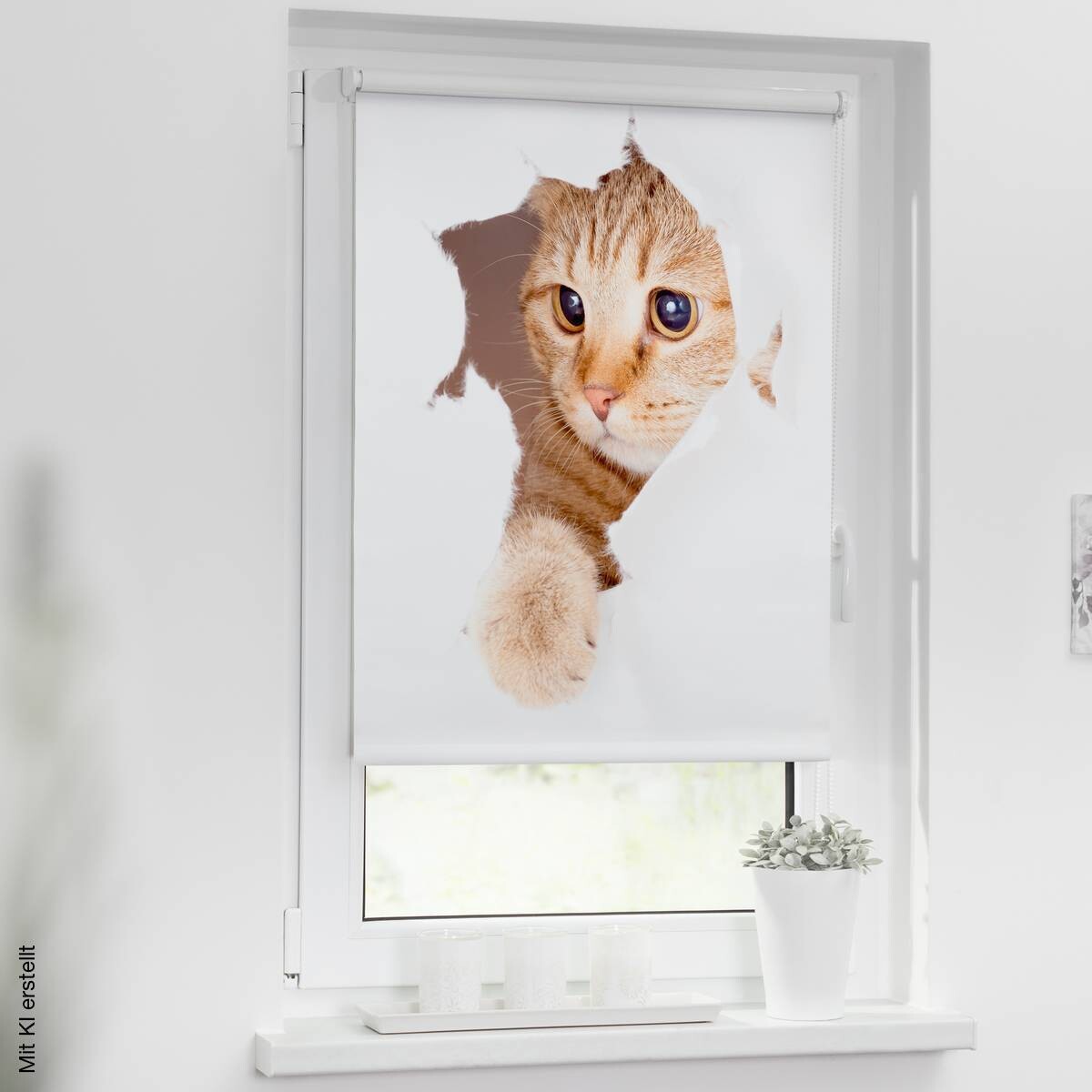 LICHTBLICK Verdunkelungsrollo Katze weiß B/L: ca. 60x150 cm