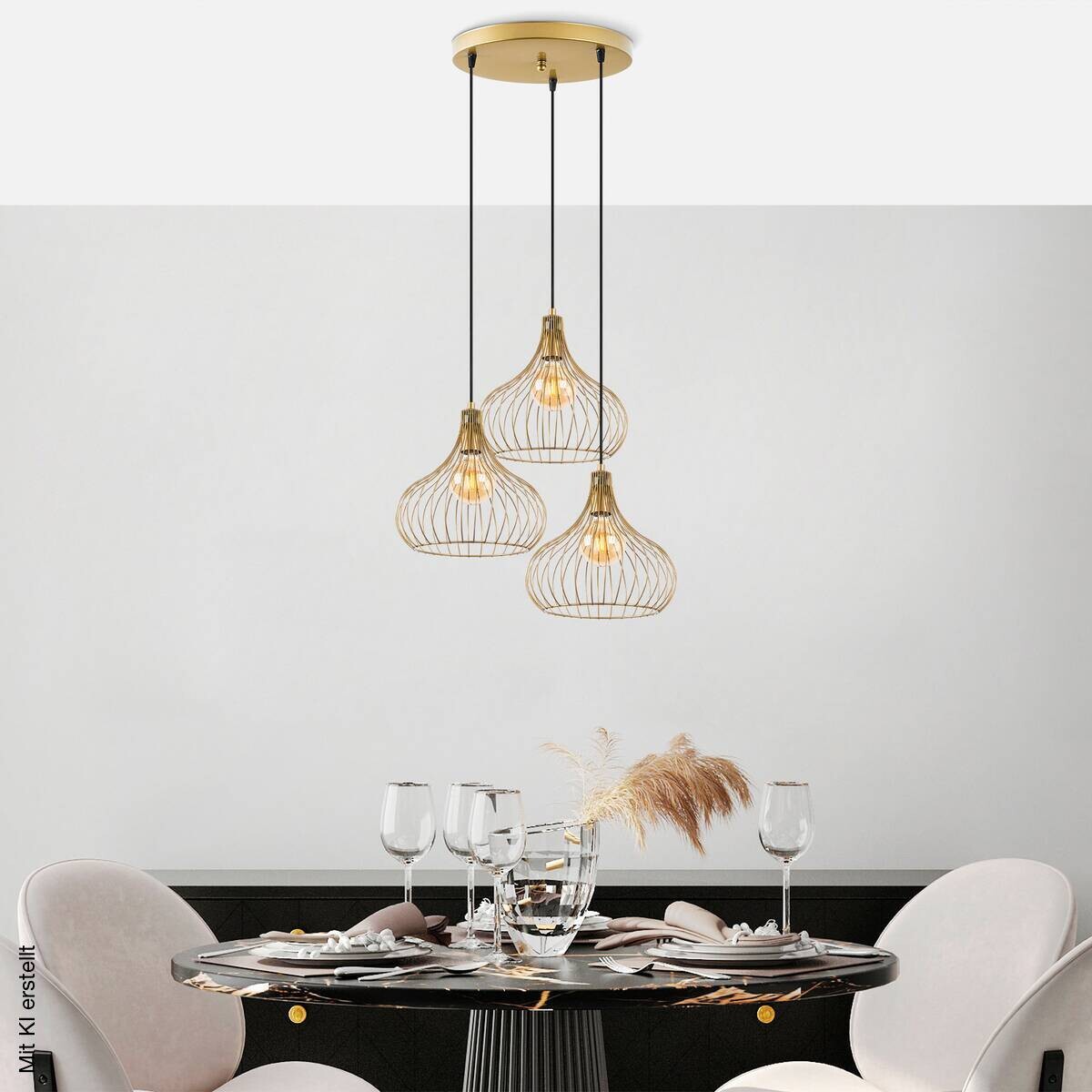 Opviq Pendelleuchte Teldamla-11930 gold B/H/T/L/D: ca. 47x120x47x47x47 cm E27 3 Brennstellen