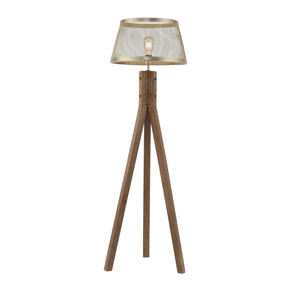 Stehlampe Frederik messing Holz B/H/L: ca. 46x145x46 cm E27 1 Brennstellen