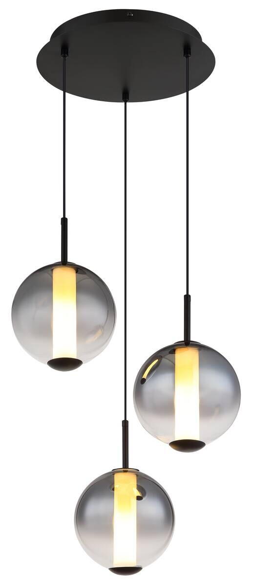 GLOBO Pendelleuchte mattschwarz Rauch Opal Glas Metall H/D: ca. 120x38 cm 1 Brennstellen