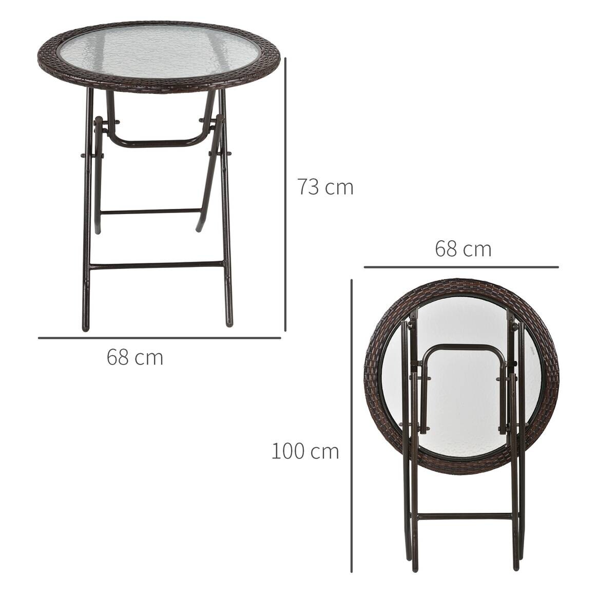 Outsunny Gartentisch braun Edelstahl B/H/L: ca. 68x68x73 cm
