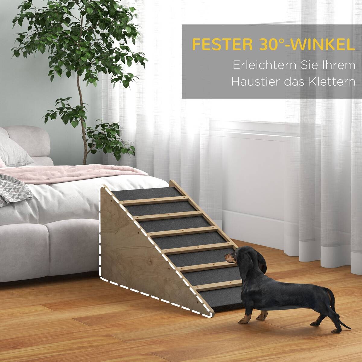 PawHut Haustierrampe natur Holz B/H/L: ca. 40x90x45 cm