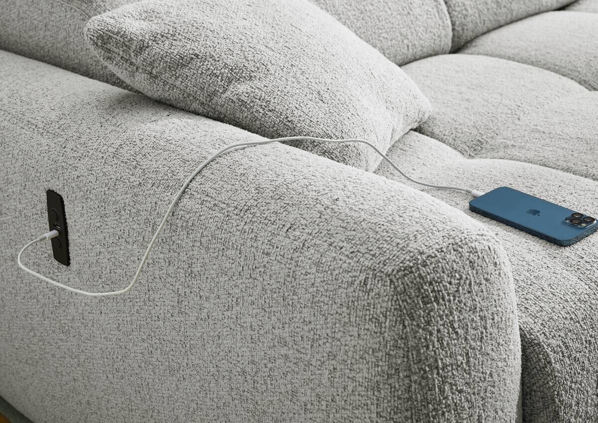 Ecksofa mit elektrischer XXL Sitztiefenverstellung hellgrau Flachgewebe B/H/T: ca. 270x109x175 cm