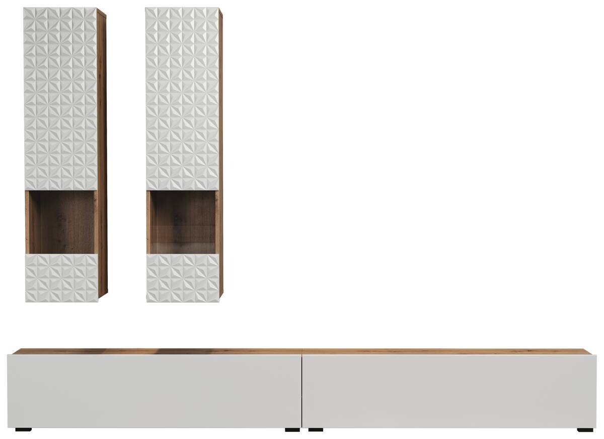 Wohnwand Rezzo weiß Oak Artisan Nachbildung B/H/T: ca. 241x200x30 cm