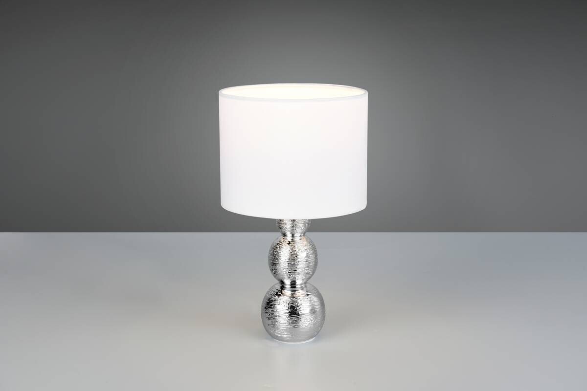 Reality Tischleuchte Lova silber weiß Textil Keramik H/D: ca. 29x17 cm E27 1 Brennstellen
