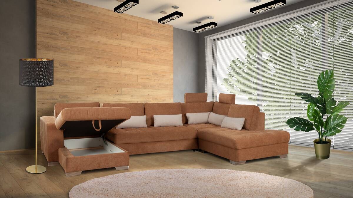 Wohnlandschaft hellgrau Microfaser B/H/T: ca. 237x365x185 cm