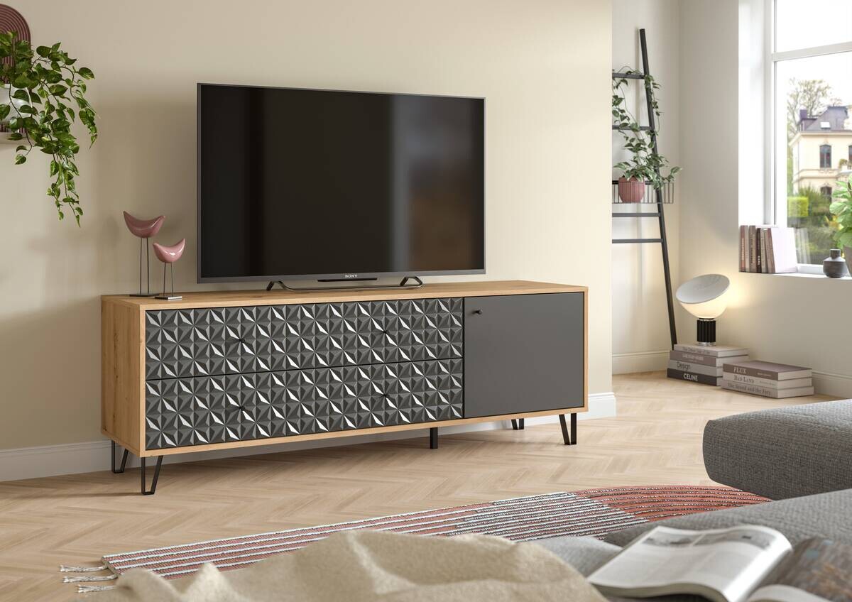 Lowboard PRISMA Artisan Oak Nachbildung anthrazit matt B/H/T: ca. 164x56x40 cm