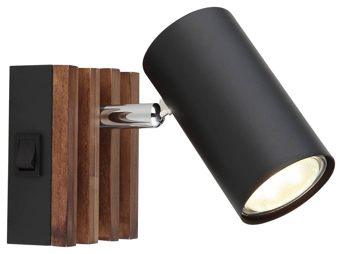 GLOBO Spot KAYDEN 57909-1 schwarz Holz Metall B/H: ca. 8x10 cm GU10 1 Brennstellen